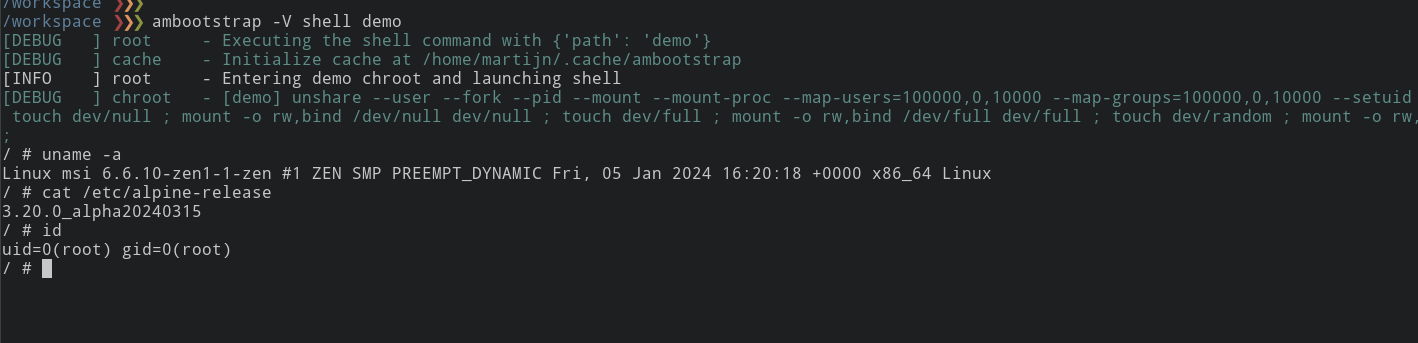 Bootstrapping Alpine Linux without root