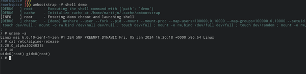 Bootstrapping Alpine Linux without root